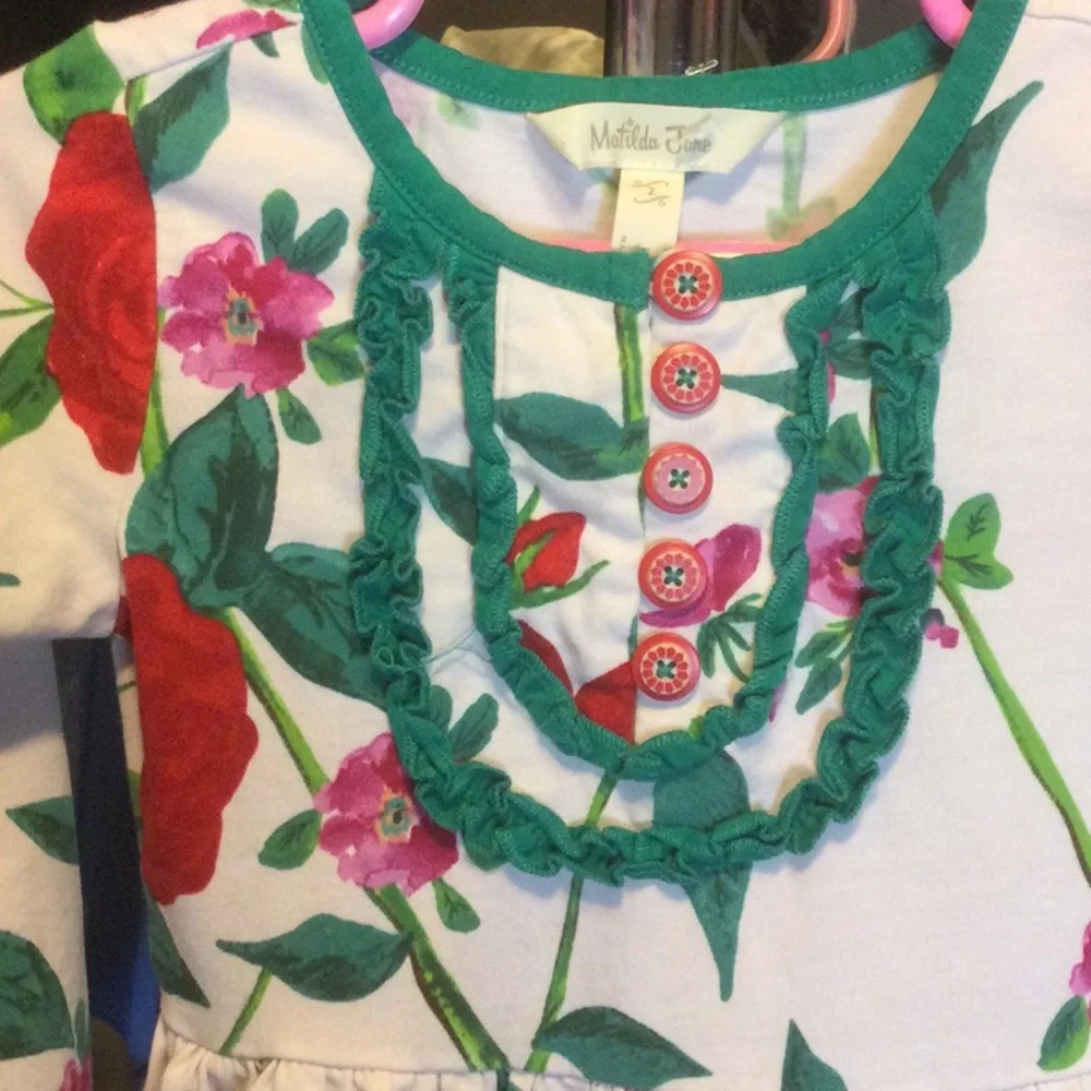 Matilda Jane Cream Dress with Red and Green Floral Accents